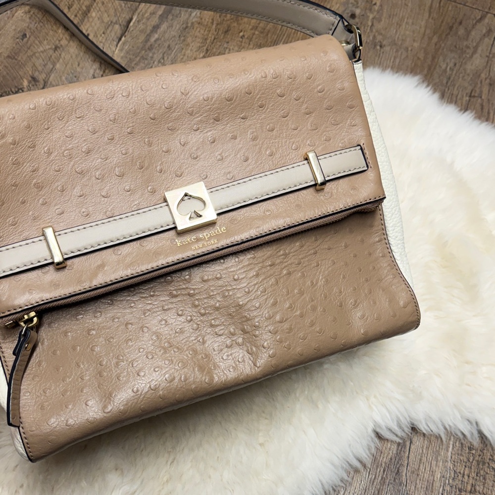 kate spade Tan & Cream Leather Crossbody handbag with Gold Hardware